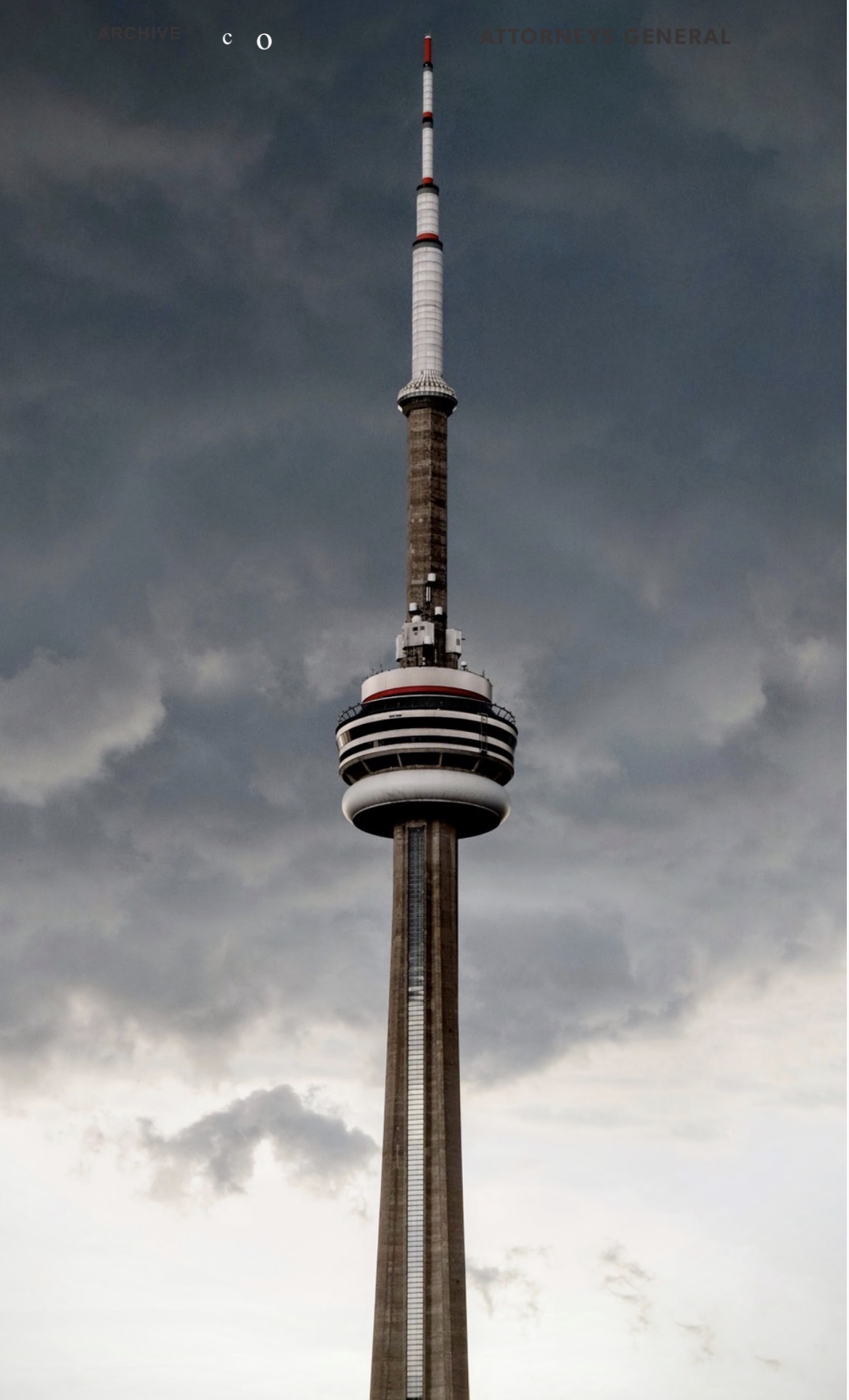 A broadcast tower against a bruised, cloud-heavy sky — masthead for Attorneys General.